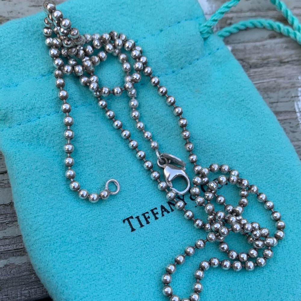 24" Vintage Tiffany Beaded Chain Silver Necklace